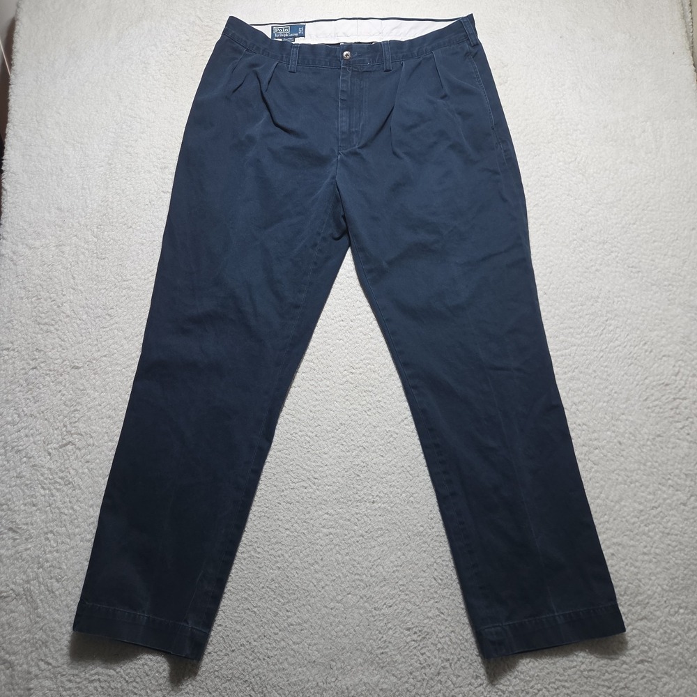 Vintage Polo Ralph Lauren Pants Men's 38x30 Blue Ethan Pant Pleated Chino Cotton